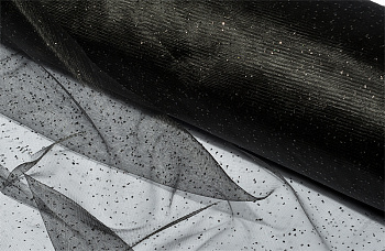 Фатин с глиттером средней жесткости блестящий арт. G.TRM.047 шир.150 см, 100% ПЭ уп.50м цв.47 черный