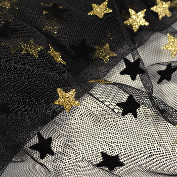 Фатин со звездами арт.т2984-13.1 шир.150см 100% полиэстер цв.черный/золото рул.15-28м
