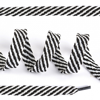 Шнурки плоские 10мм турецкое плетение дл.100см цв. черно-белый полоски (25 компл)