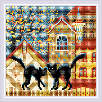 Набор РИОЛИС мозаичная картина арт.AM0049 Город и кошки. Осень 20х20 см