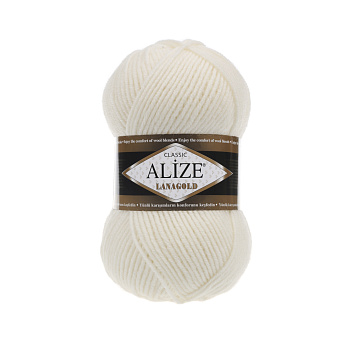 Пряжа для вязания Ализе LanaGold (49% шерсть, 51% акрил) 5х100г/240м цв.062 молочный