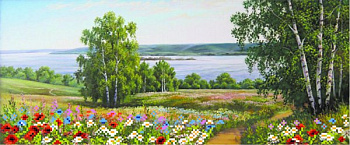 Рисунок на шелке МАТРЕНИН ПОСАД арт.24х47 - 4057 Пейзаж с цветами