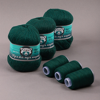 Пряжа для вязания Magic 4 Hobby Пух норки (80% пух норки, 20% полиамид) 3х50г/350м цв.S005 т.зеленый
