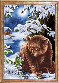 Рисунок на ткани МАГИЯ КАНВЫ арт.КС100 Медведь под елкой 39х27 см