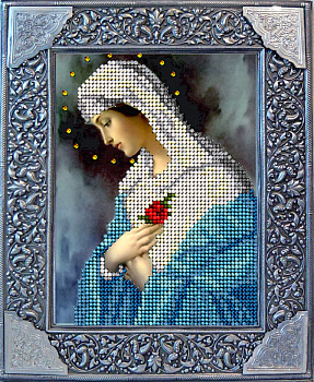 Набор для вышивания ювелирным бисером КРАСА И ТВОРЧЕСТВО арт.20918 Дева Мария с розой 9,3х12,4 см