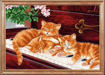 Рисунок на ткани МАГИЯ КАНВЫ арт.КС085 Котята и пианино 39х27 см