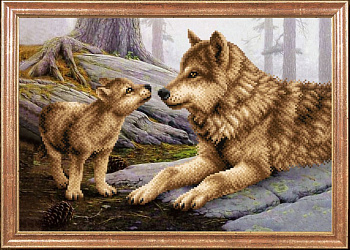 Рисунок на ткани МАГИЯ КАНВЫ арт.КС034 Волчица с волченком 39х27 см