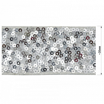 Тесьма с пайетками 9834 шир.35 мм цв.серебро/белый уп.13м А