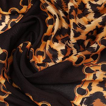 Сетка эластичная арт.T-0896 120г/м² ш.150см, принт леопард, цв.1 черный+оранжевый уп.1м