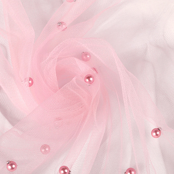 Фатин с бусинами арт.с223-15 шир.150см 100% полиэстер цв.розовый рул.15м