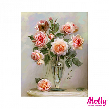 Картины по номерам Molly арт.KH0087/1 Бузин. Розы в вазе (24 краски) 40х50 см