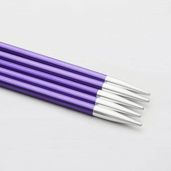 47013 Knit Pro Спицы чулочные для вязания Zing 6мм/15см, алюминий, фиолетовый бархат, 5шт