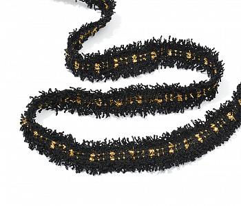 Тесьма Шанель арт.TBY SH03 шир.12мм цв.01 черный с золотой полосой уп.13,71м