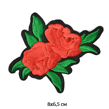 Термоаппликации вышитые арт.TBY.2196 Красная роза 8х6,5см, уп.10шт