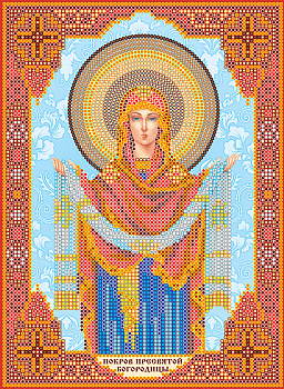 Схема для вышивки иконы бисером на холсте АБРИС АРТ арт. ACK-156 Икона Покров Пресвятой Богородицы 20,5х29 см