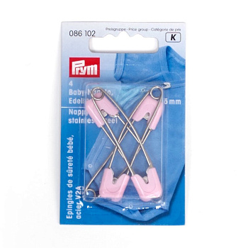 Булавки швейные PRYM детские с двойной застежкой, сталь 55 мм цв.розовый, уп.4 шт, арт.086102