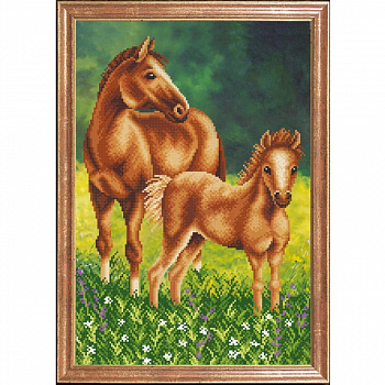 Рисунок на ткани МАГИЯ КАНВЫ арт.КС066 Лошадь с жеребенком 39х27 см