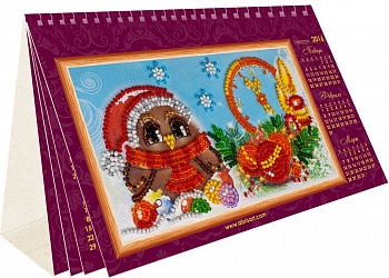 Набор для вышивания бисером на натуральном холсте АБРИС АРТ арт. AK-004 Календарь Совы 13,2х7,4 см