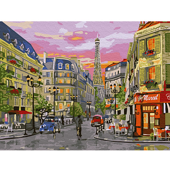 Картина по номерам с цветной схемой на холсте Molly арт.KK0054 Парижская улица (24 цвета) 30х40 см
