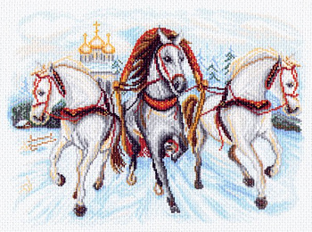 Рисунок на канве МАТРЕНИН ПОСАД арт.37х49 - 1539 Тройка лошадей