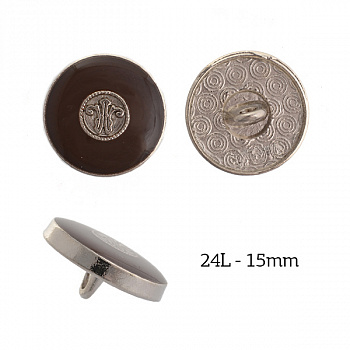 Пуговицы металл TBY.1912.2 цв. серебро/черный 24L-15мм, на ножке, 50шт