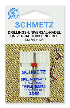 Иглы для бытовых швейных машин Schmetz тройные 130/705H DRI №80/3.0, уп.1 игла