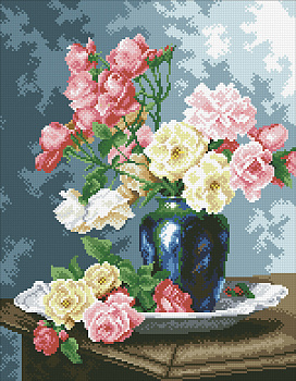 Набор Паутинка для изготовления картины со стразами арт.М253 Ваза с садовыми розами 35х45 см