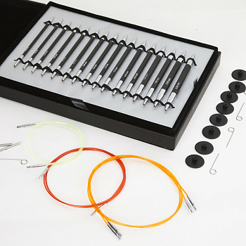 41620 Knit Pro Подарочный набор Interchangeable Needle Set съемных спиц для вязания Karbonz карбон, черный, 8 видов спиц в наборе