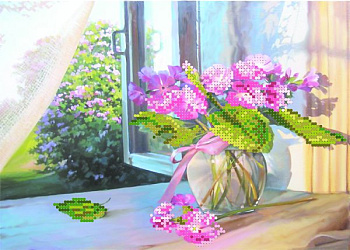 Рисунок на шелке МАТРЕНИН ПОСАД арт.28х34 - 4041 Цветы на окне