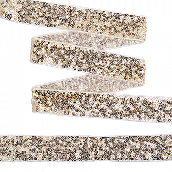 Тесьма с пайетками TBY на сетке арт. TDF03021 шир.30мм цв.белый+золото уп.13,7м