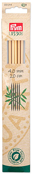 222214 PRYM Спицы чулочные для вязания Prym 1530 4мм 20см, бамбук, натуральный, уп.5шт