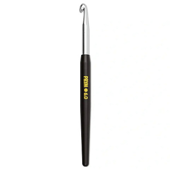 195179 PRYM Крючок для вязания алюминиевый с цветной ручкой 14см 6мм уп.1шт