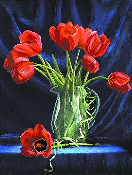 Рисунок на шелке МАТРЕНИН ПОСАД арт.37х49 - 4076 Тюльпаны на синем