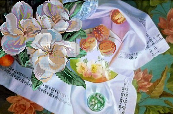 Рисунок на ткани для вышивания бисером КАРТИНЫ БИСЕРОМ арт.S-083 Цветущий персик 35х23 см