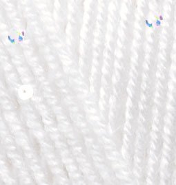 Пряжа для вязания Ализе Superlana midi pullu (5% пайетки, 23% шерсть, 67% акрил, 5% полиамид) 5х100г/150 м цв.055 белый