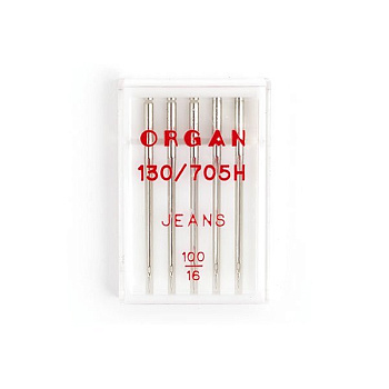 Иглы для бытовых швейных машин ORGAN джинсовые №100, уп.5 игл