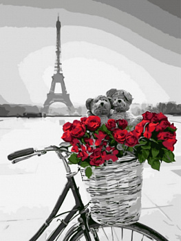 Картины по номерам Красные цветы в корзинке на фоне Эйфелевой башни EX5747 30х40 тм Цветной