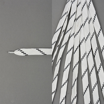 Шнурки плоские 14мм классическое плетение дл.100 см белые-черные точки (10 компл)