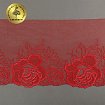 Кружево вышивка на сетке KRUZHEVO арт.TBY.OG46 шир.210мм цв.красный, правая уп.6м
