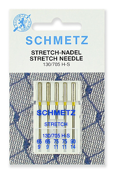 Иглы для бытовых швейных машин Schmetz стрейч 130/705H-S №65 (2) 75(2), 90(1) уп.5 игл