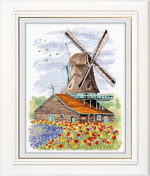 Набор для вышивания ОВЕН арт. 1105 Ветряная мельница. Голландия 19х24 см