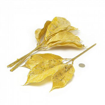 Листья с глиттером на вставке арт.ZA.5905 цв.золото 35см