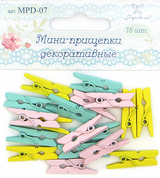 Мини-прищепки декоративные Рукоделие MPD-07 18шт цв.лимонный, мятный, нежно-розовый