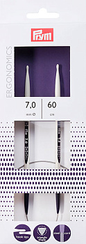 215610 PRYM Спицы круговые для вязания Ergonomics 7,0мм/60см, high-tech полимер, алебастровый белый