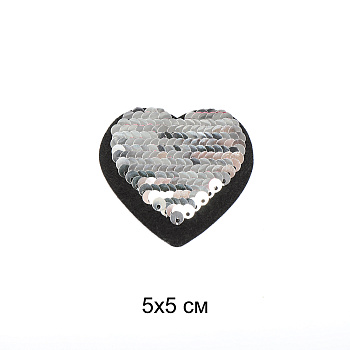 Термоаппликации арт.TBY-2218 Сердце с двухсторонними пайетками 5х5см, малиновый/серебро уп.10шт
