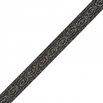 Лента отделочная жаккардовая арт.01024A шир. 12мм цв.черный/серебро уп.10 м