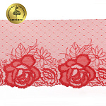 Кружево вышивка на сетке KRUZHEVO арт.TBY.OG46 шир.210мм цв.красный, правая уп.6м