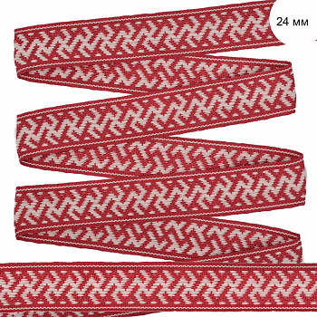 Лента Славянский орнамент. Оберег арт.с3773г17 рис.9353 шир.25мм цв.красный-белый уп.25м