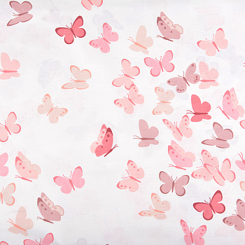 Ткань ранфорс Бабочки, арт.WH 9947-v20, 130г/м²,100% хлопок, шир.240см, цв.белый/пыльная роза, уп.10м