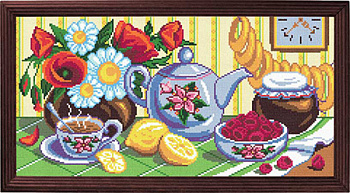 Рисунок на канве (страмин) с нанесенным рисунком ЧАРIВНИЦЯ арт. S45 Чай на кухне 25х50 см